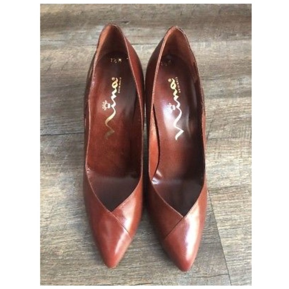 Vintage Nina Cognac Leather Stiletto Pump 7 1/2 NB - Picture 1 of 8
